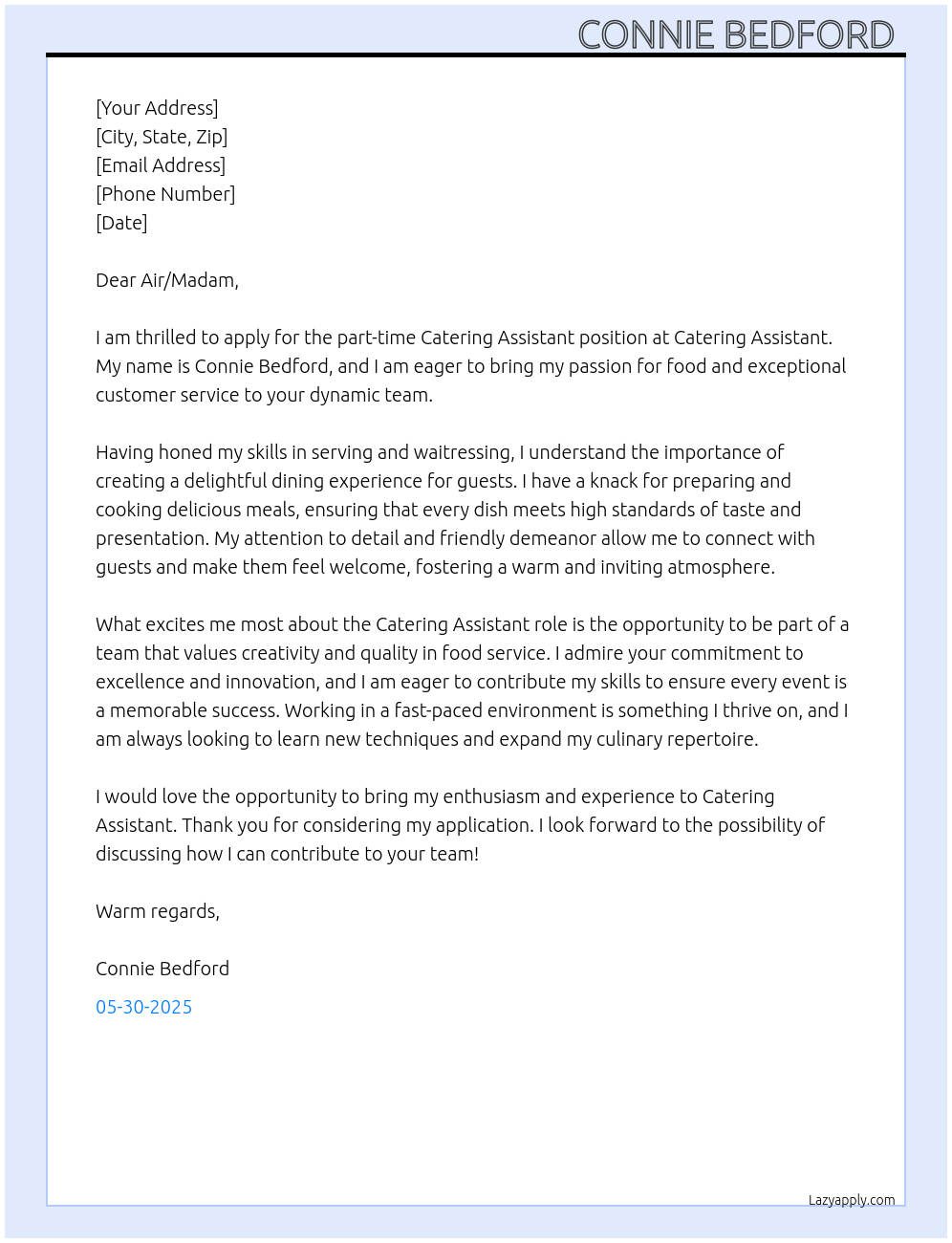 Catering Assistant At Catering assistant Cover Letter