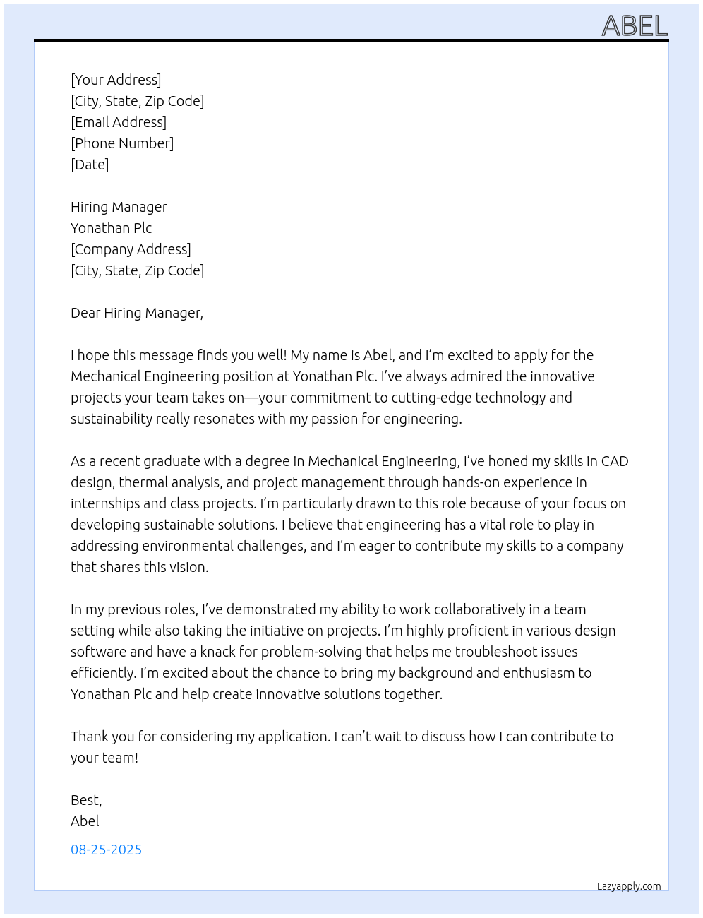 Cover letter for mechanical engineering - LazyApply