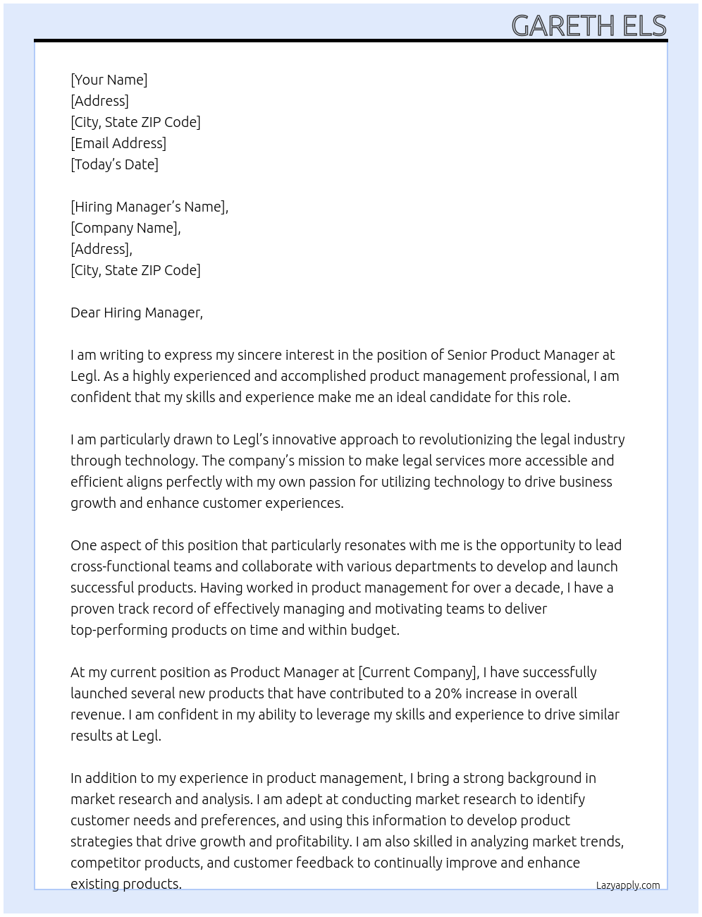 Senior Product Manager At Legl Cover Letter