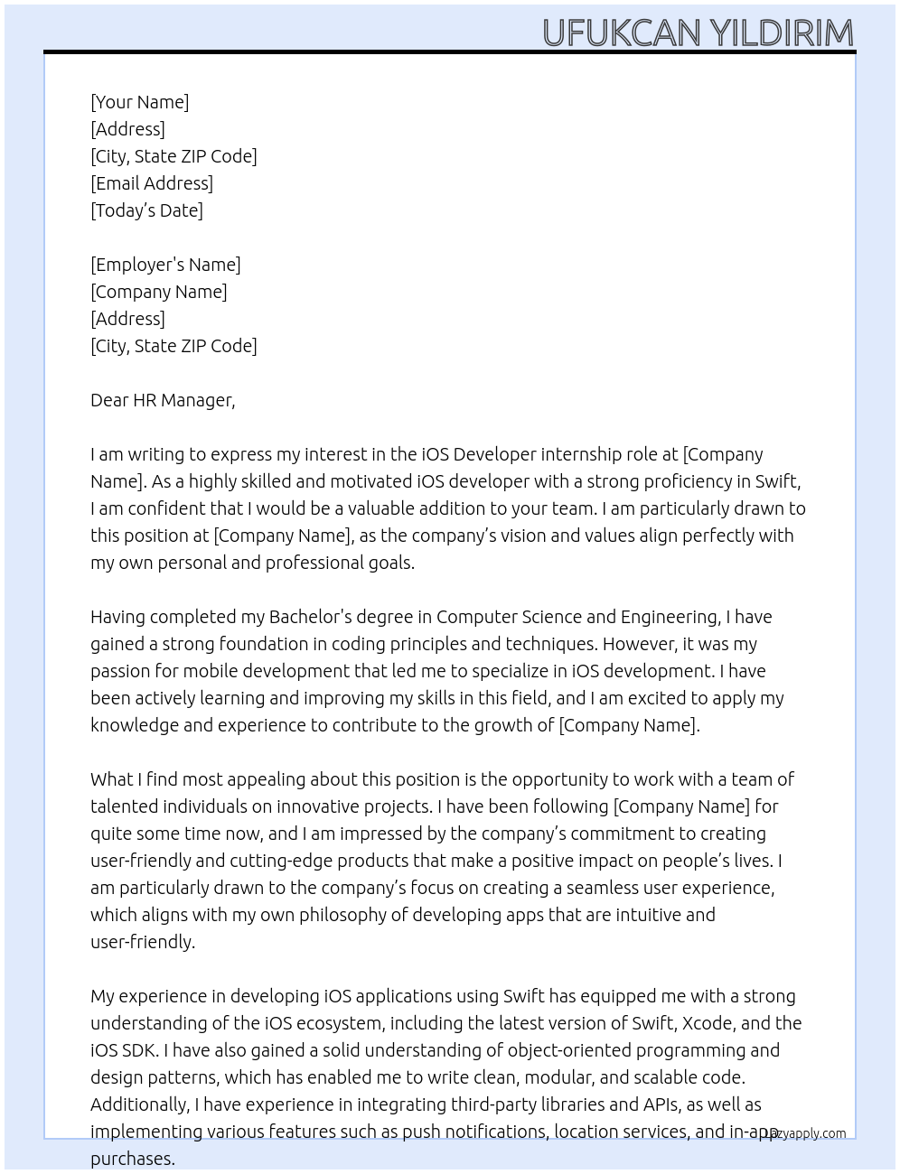 iOS Developer At Company Cover Letter