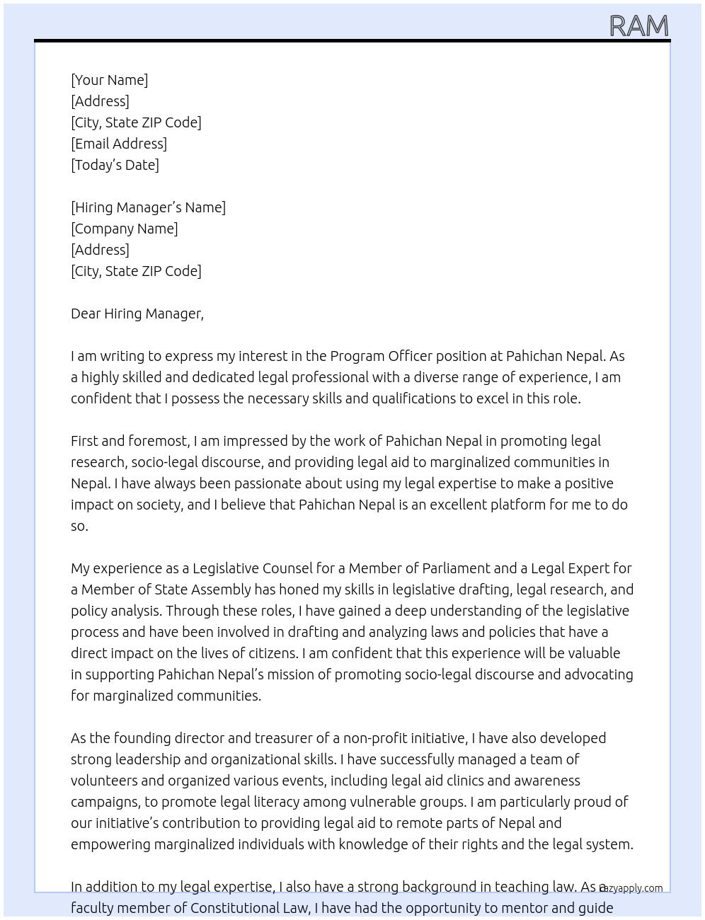 Program Officer At Pahichan Nepal Cover Letter