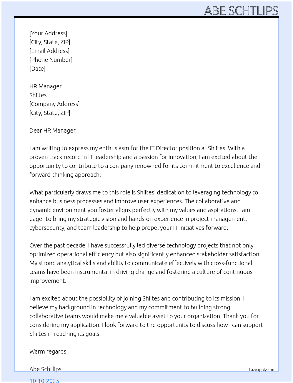 Cover letter for it director - LazyApply