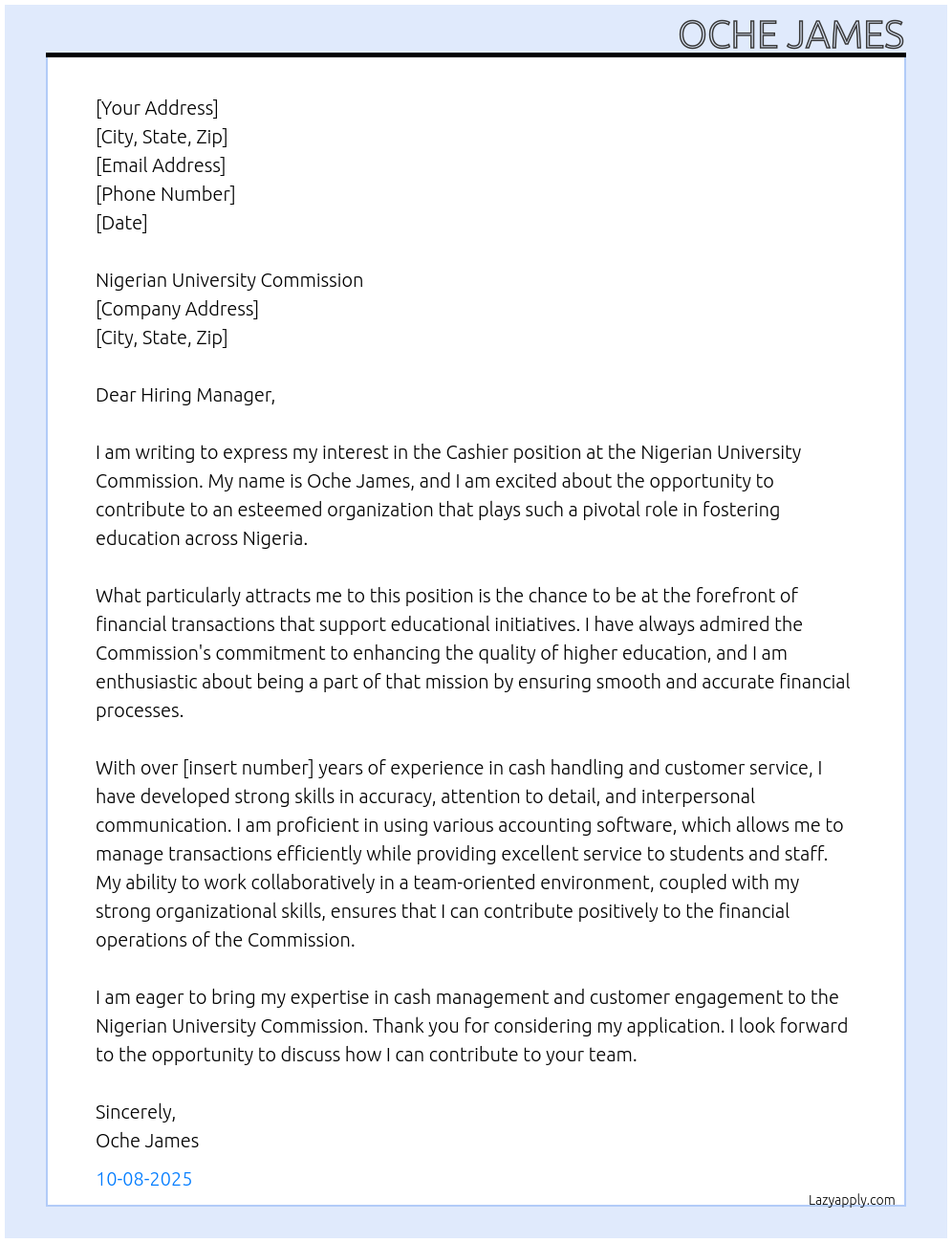 cashier At Nigerian University Commission Cover Letter