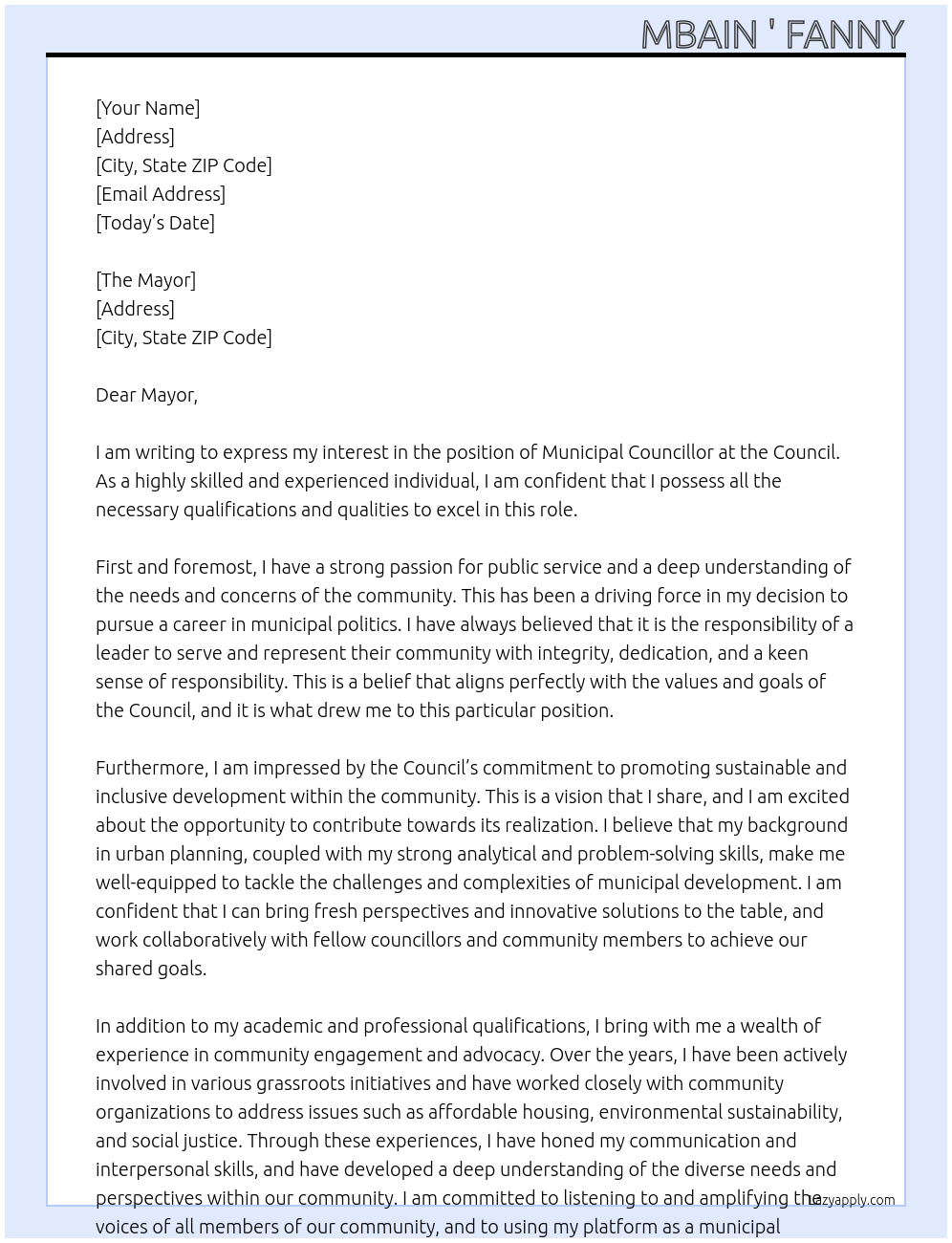 Cover letter for municipal councillor - LazyApply