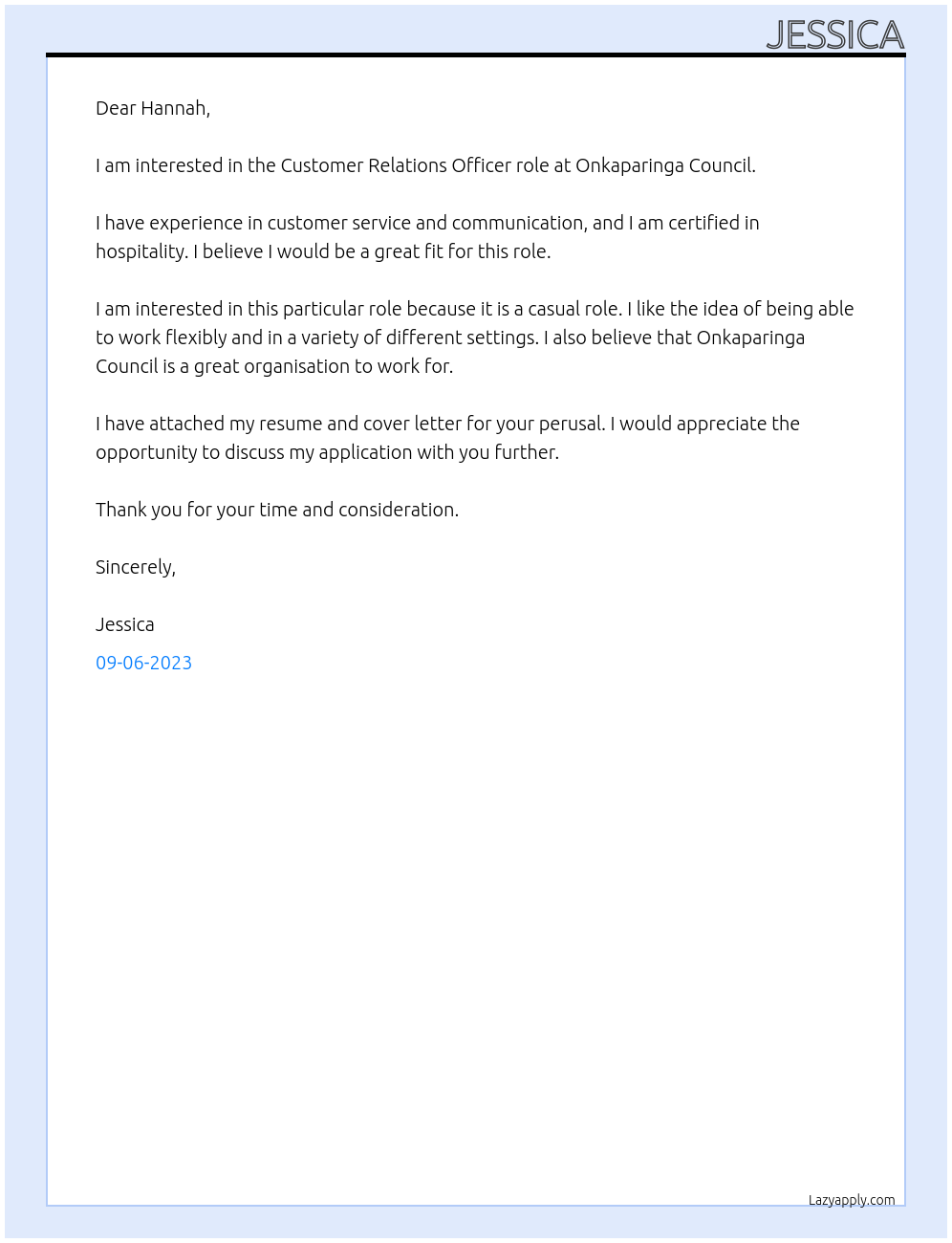 Customer Relations Officer At Onkaparinga Council Cover Letter