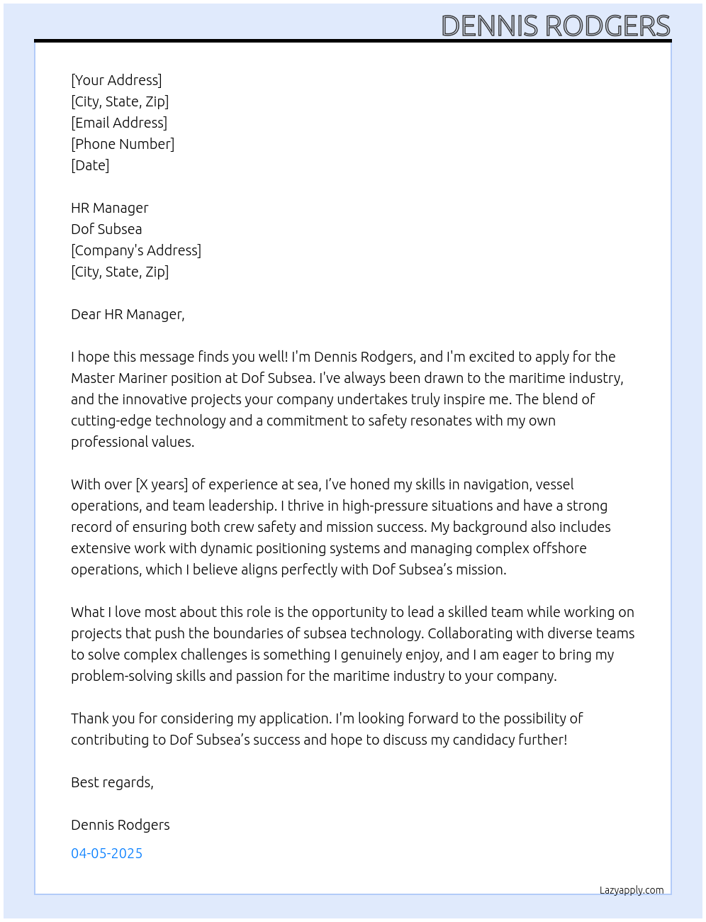 Master Mariner At Dof Subsea Cover Letter