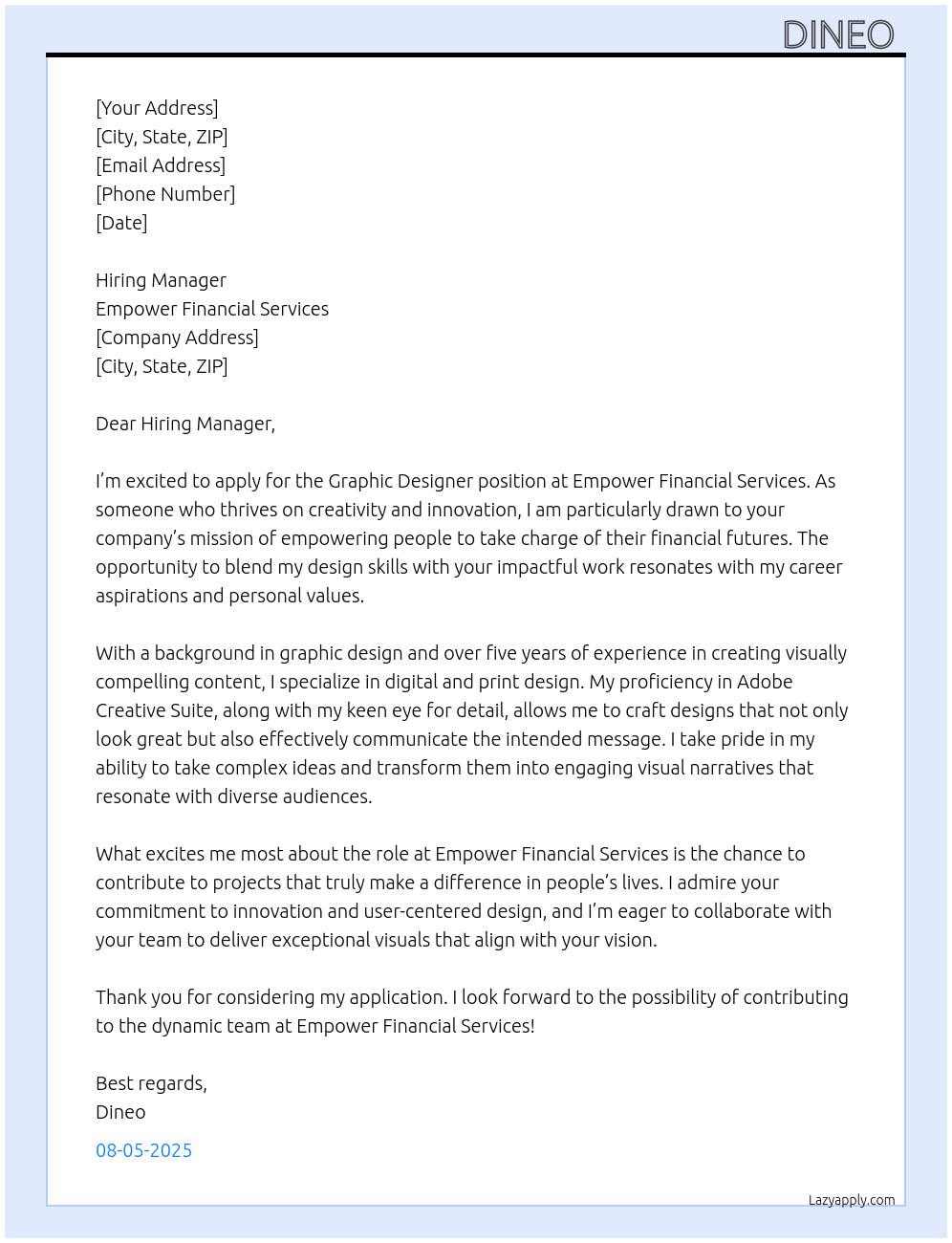 Graphic Designer At Empower Financial Services Cover Letter