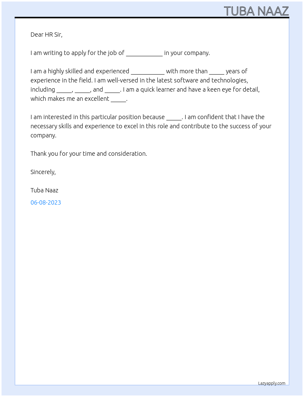 job At company name Cover Letter