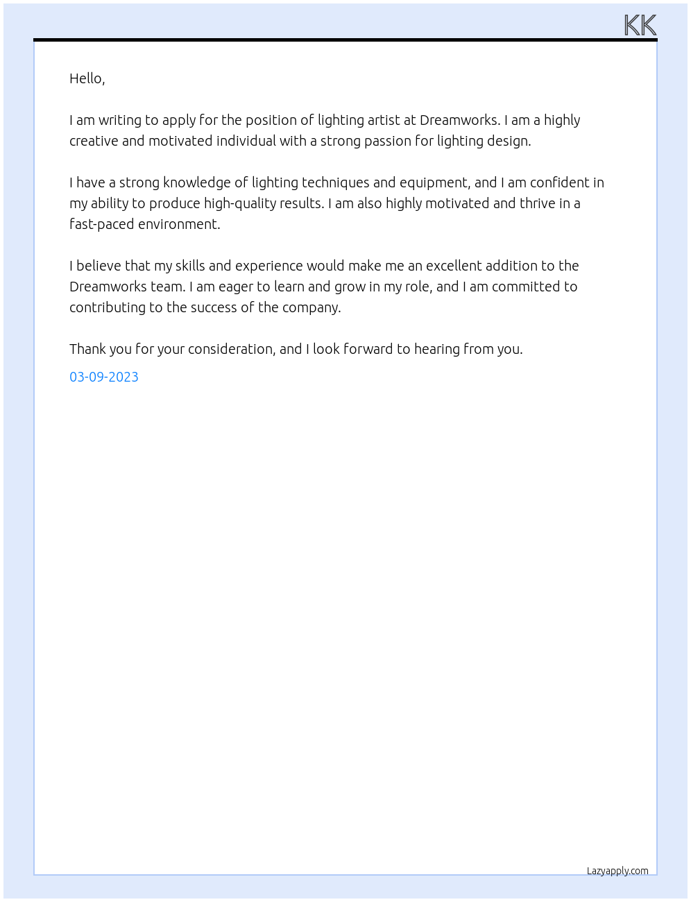 lighting artist At dreamworks Cover Letter