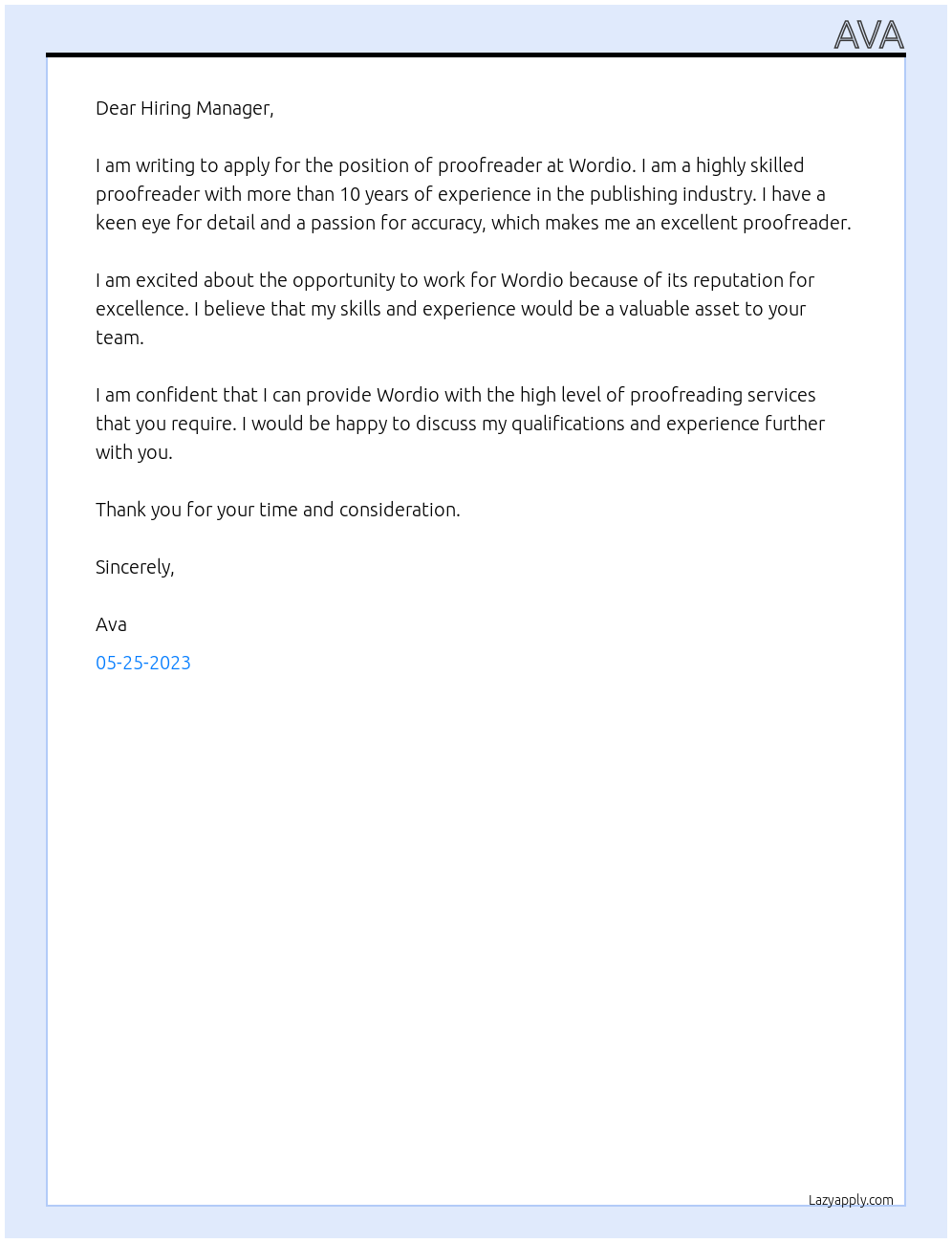 proofreader At Wordio Cover Letter