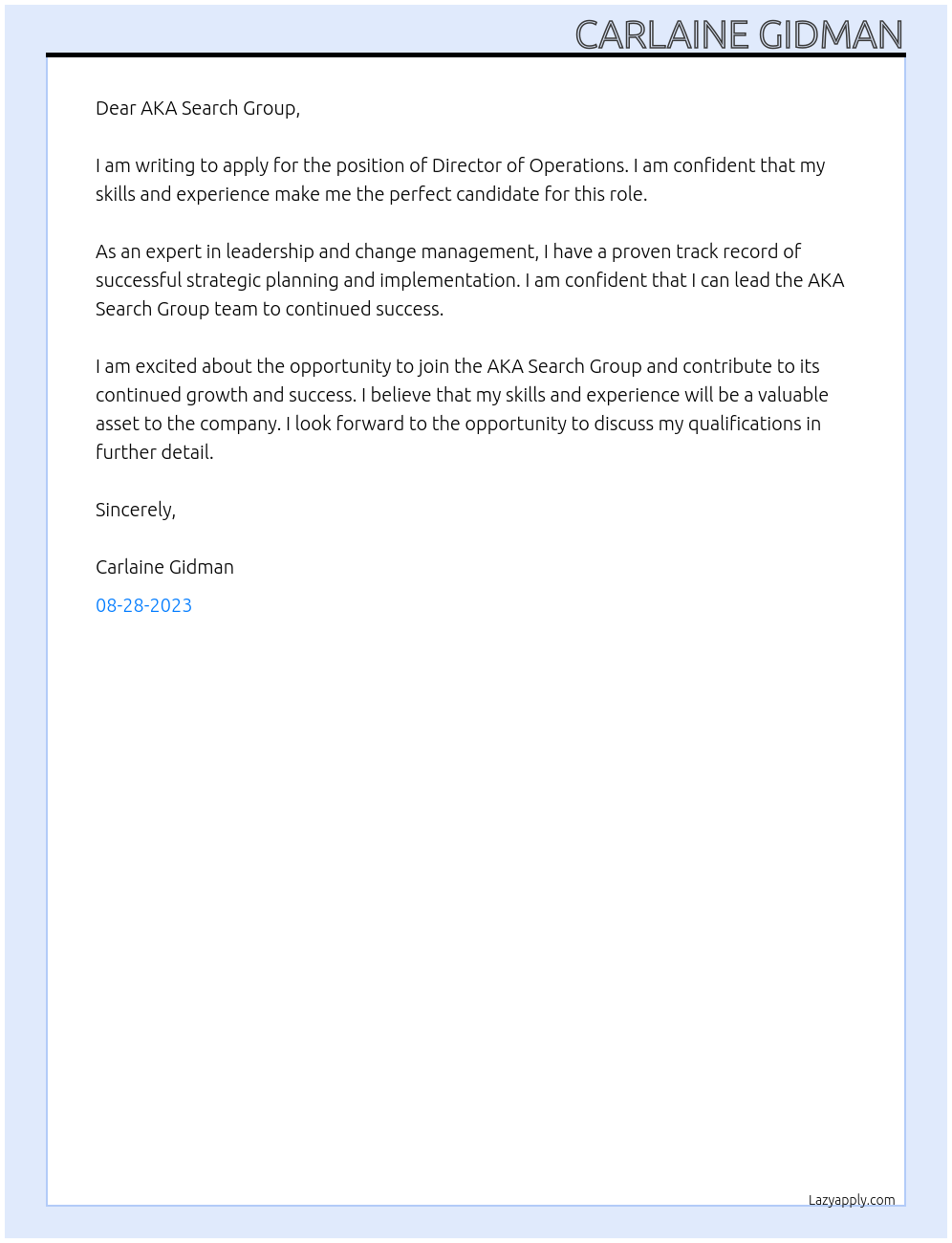 Director of Operations At AKA Search Group Cover Letter