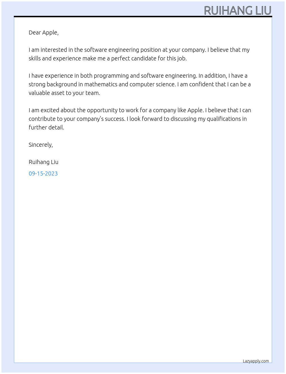 Software Engineering At Apple Cover Letter