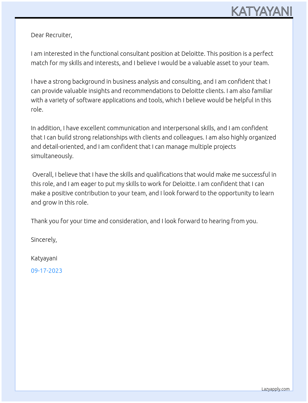 functional consultant At deloitte Cover Letter
