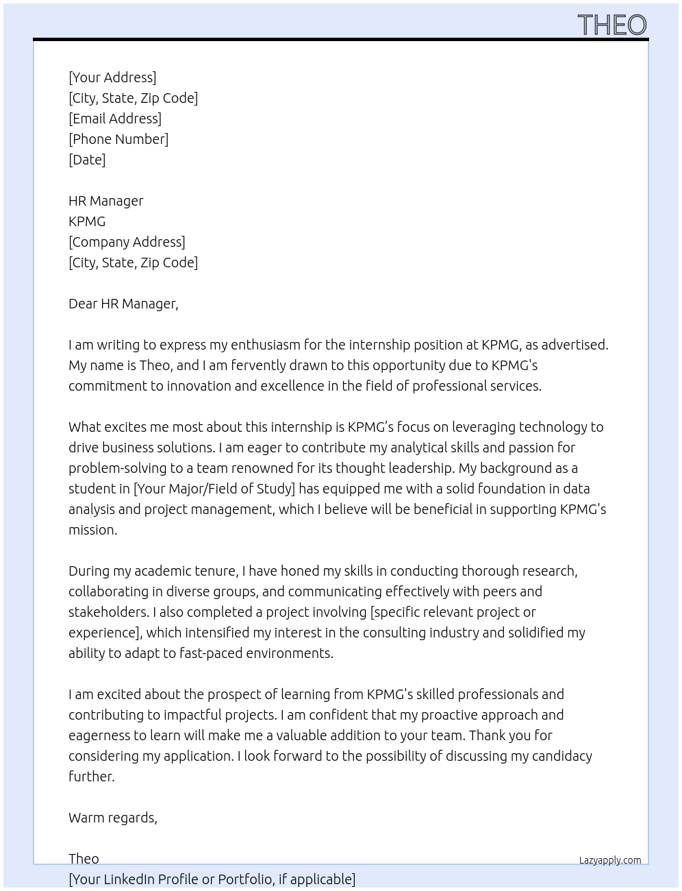 Intern At KPMG Cover Letter