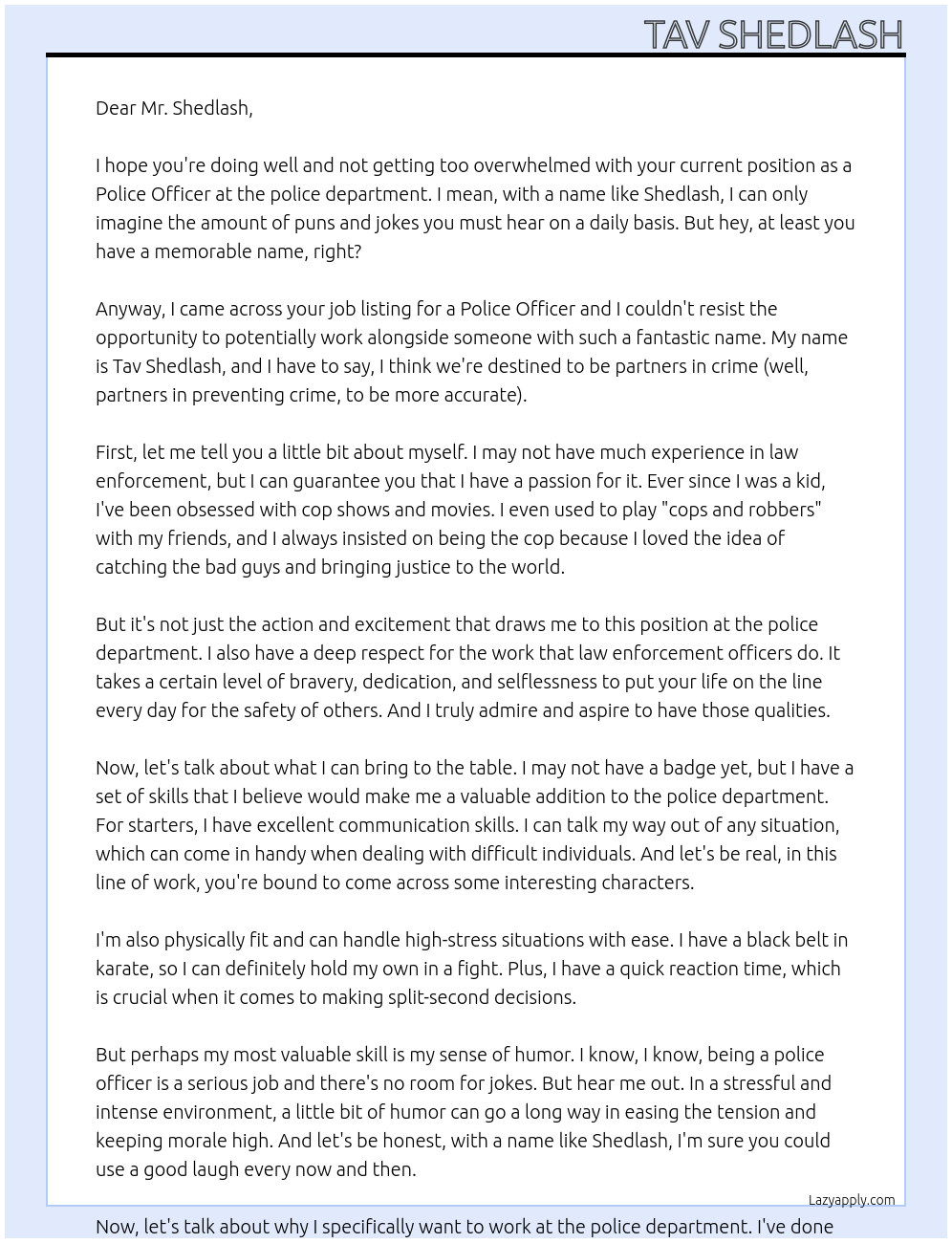 Police Officer At police department Cover Letter