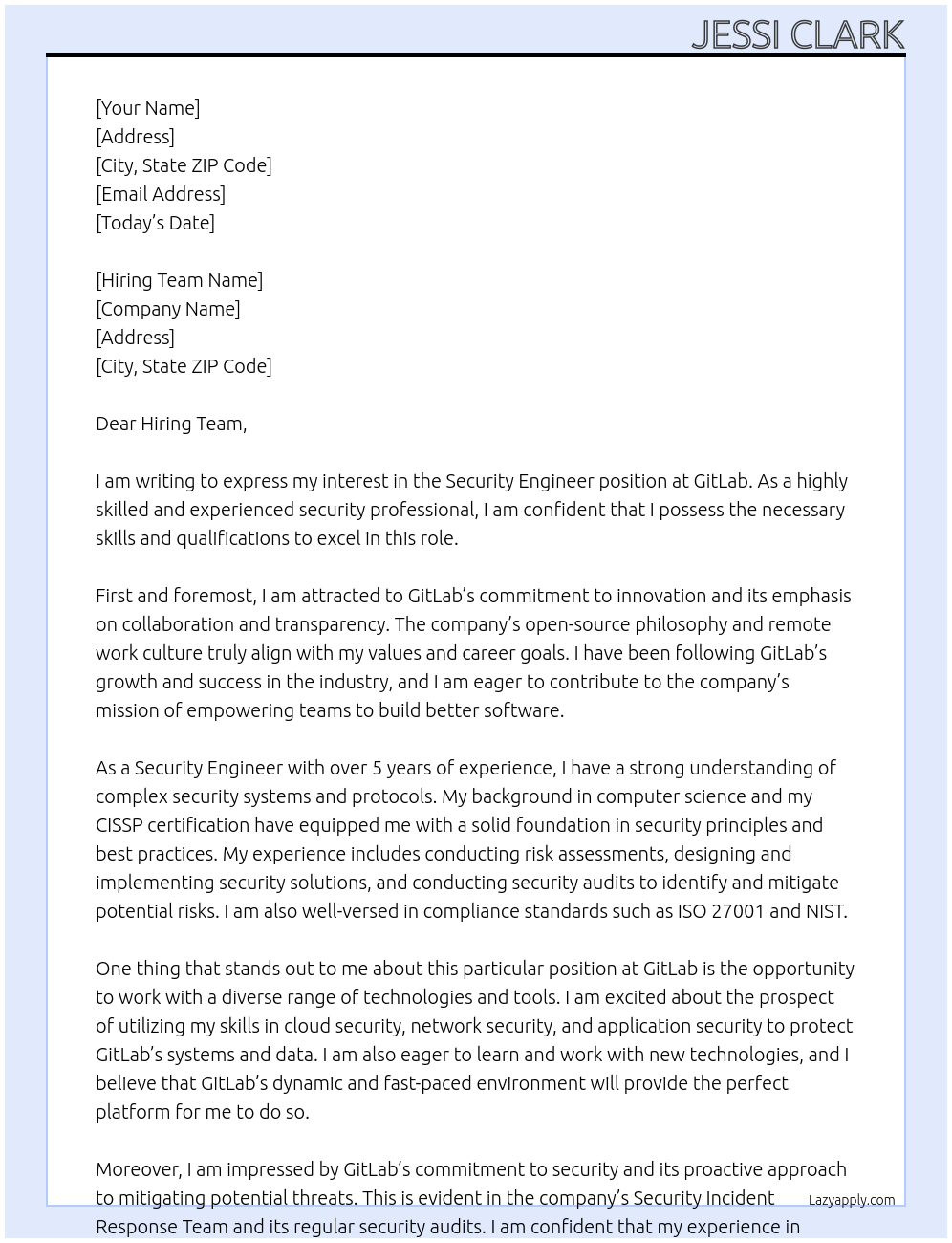 Security Engineer At GitLab Cover Letter