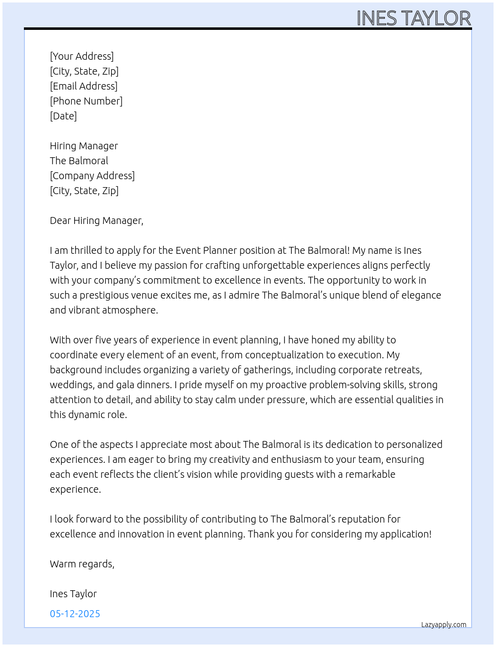 Cover letter for event planner - LazyApply
