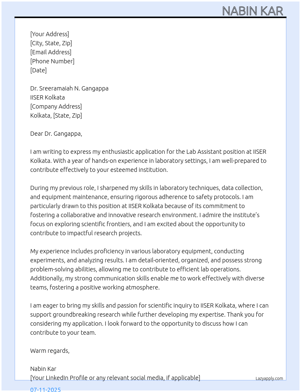 Cover letter for lab assistant - LazyApply