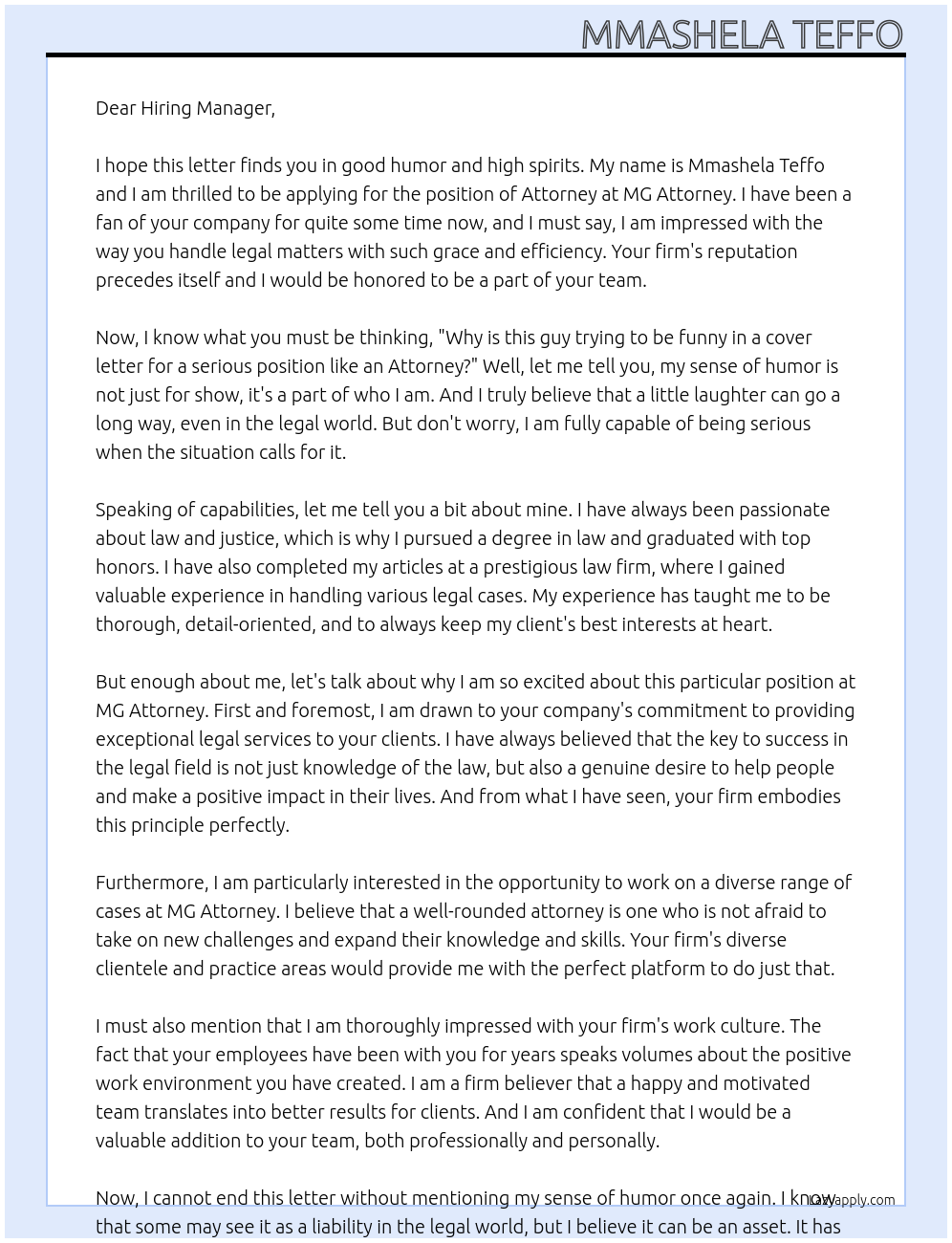 Attorney At MG Attorney Cover Letter