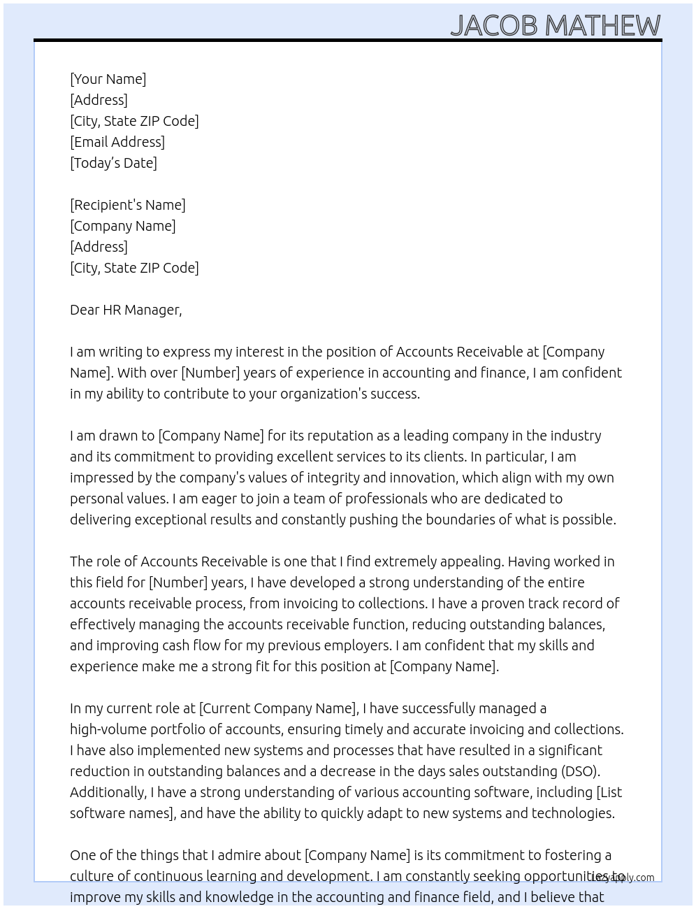 Cover letter for accounts receivable - LazyApply