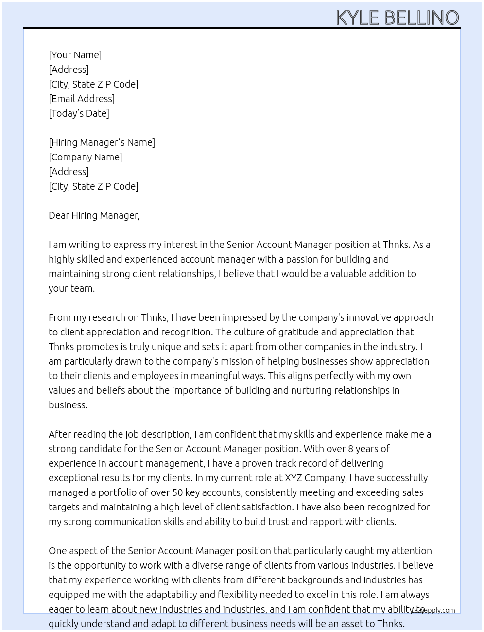 Senior Account Manager At Thnks Cover Letter