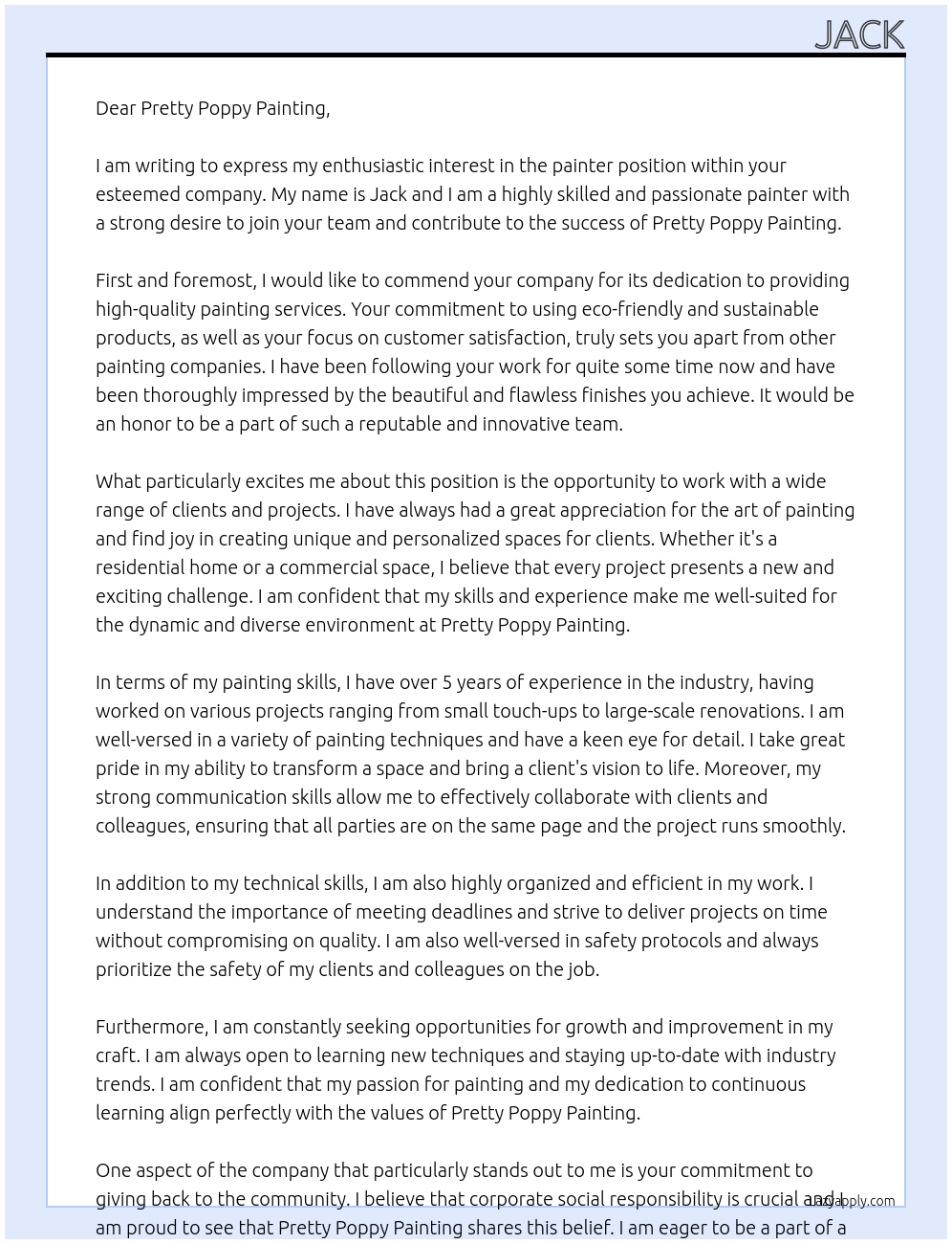 painter At Pretty Poppy Painting Cover Letter