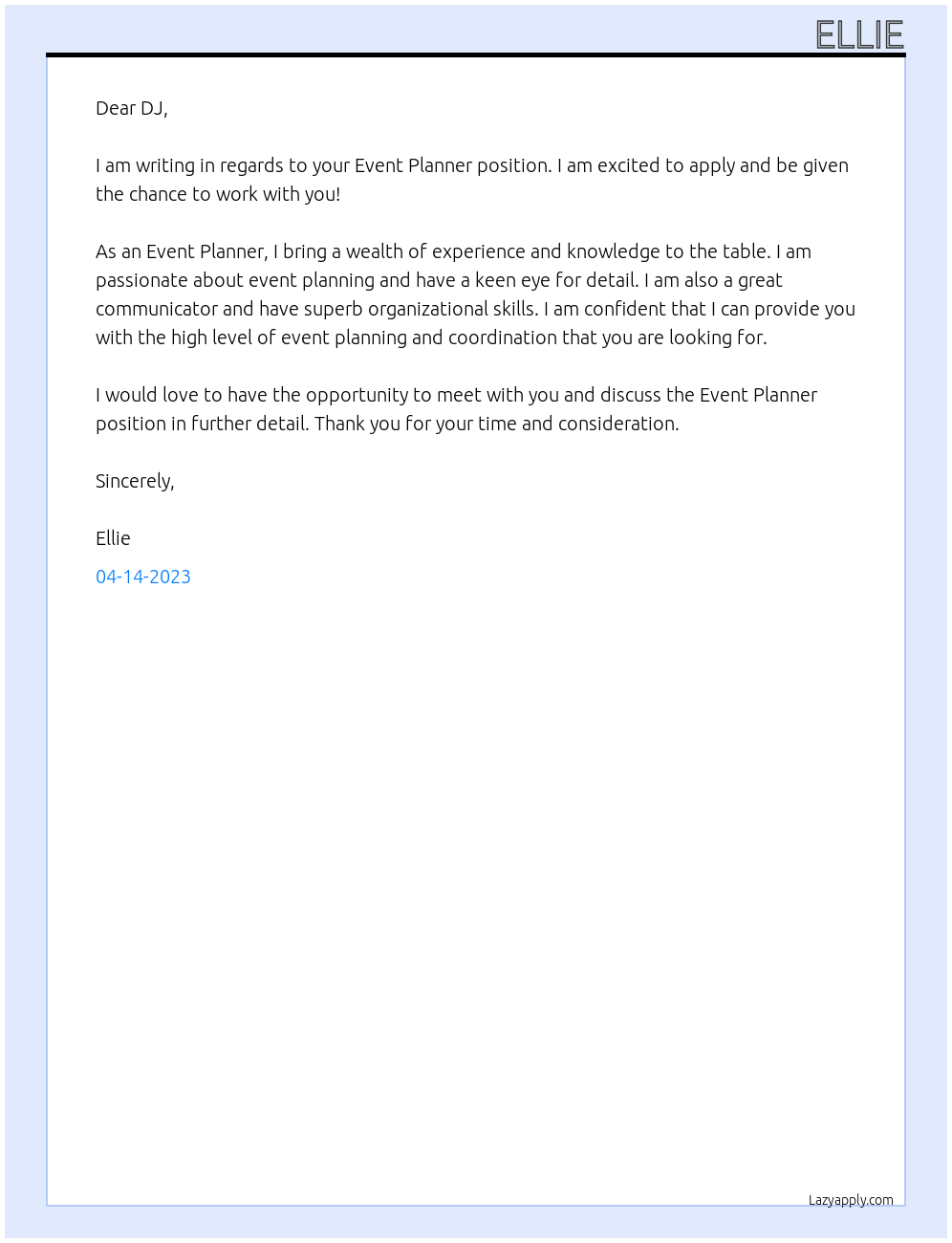 Event Planner At dj Cover Letter