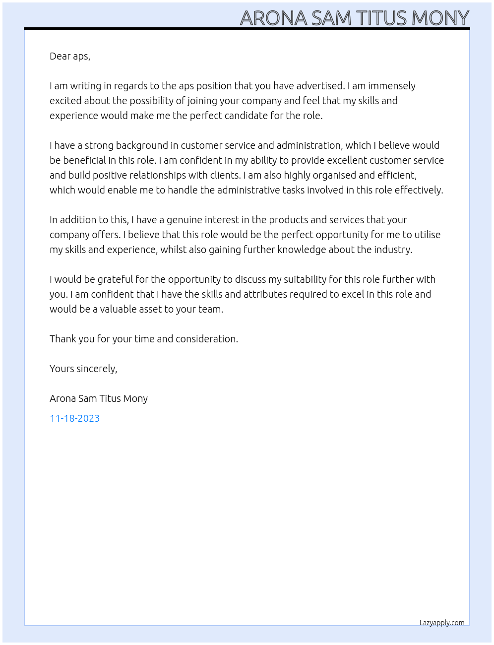 aps At aps Cover Letter