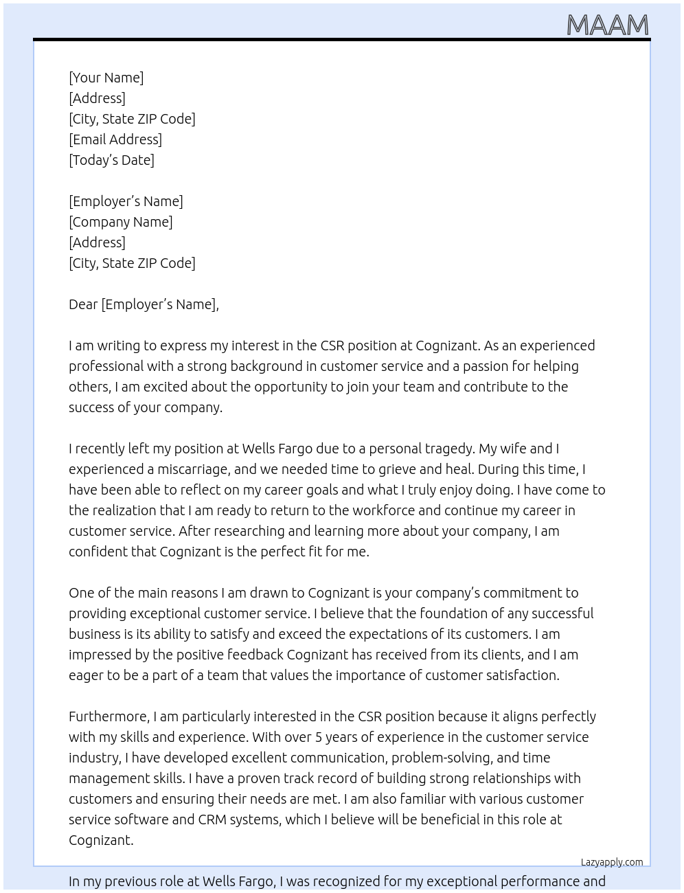 csr At cognizant Cover Letter