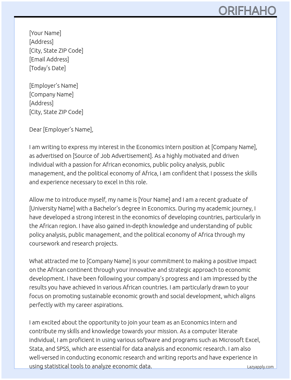 Economics intern At Ggg Cover Letter