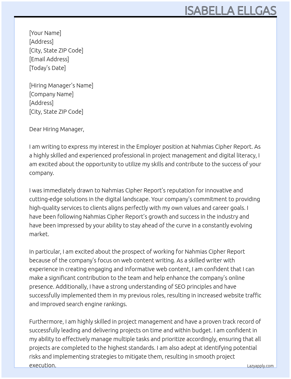 Employer At Nahmias Cipher Report Cover Letter