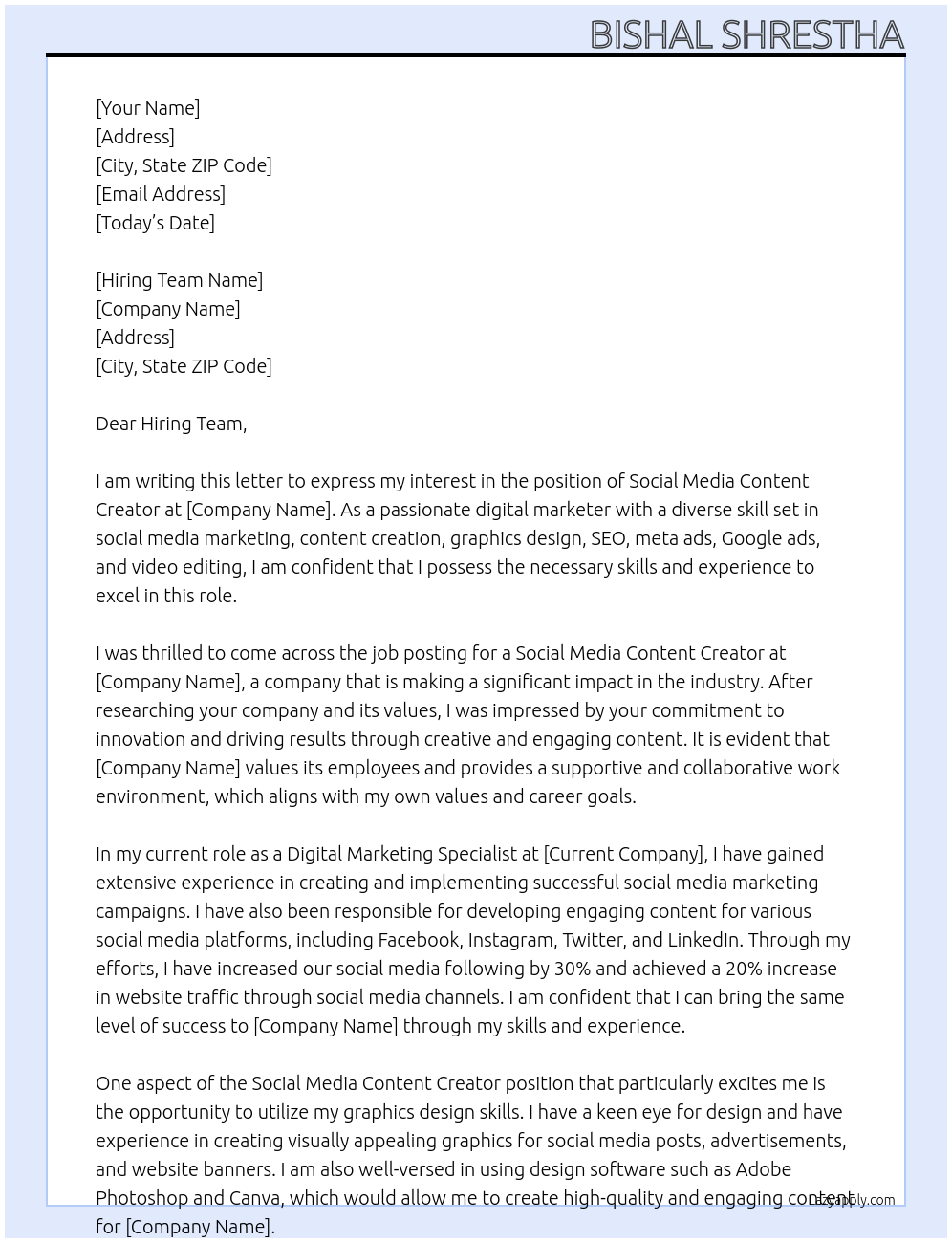 Social Media Content Creator At spreeai Cover Letter