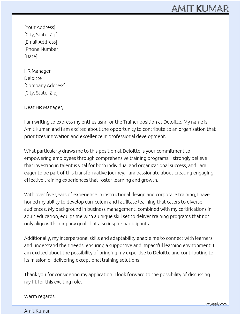 Cover letter for trainer - LazyApply