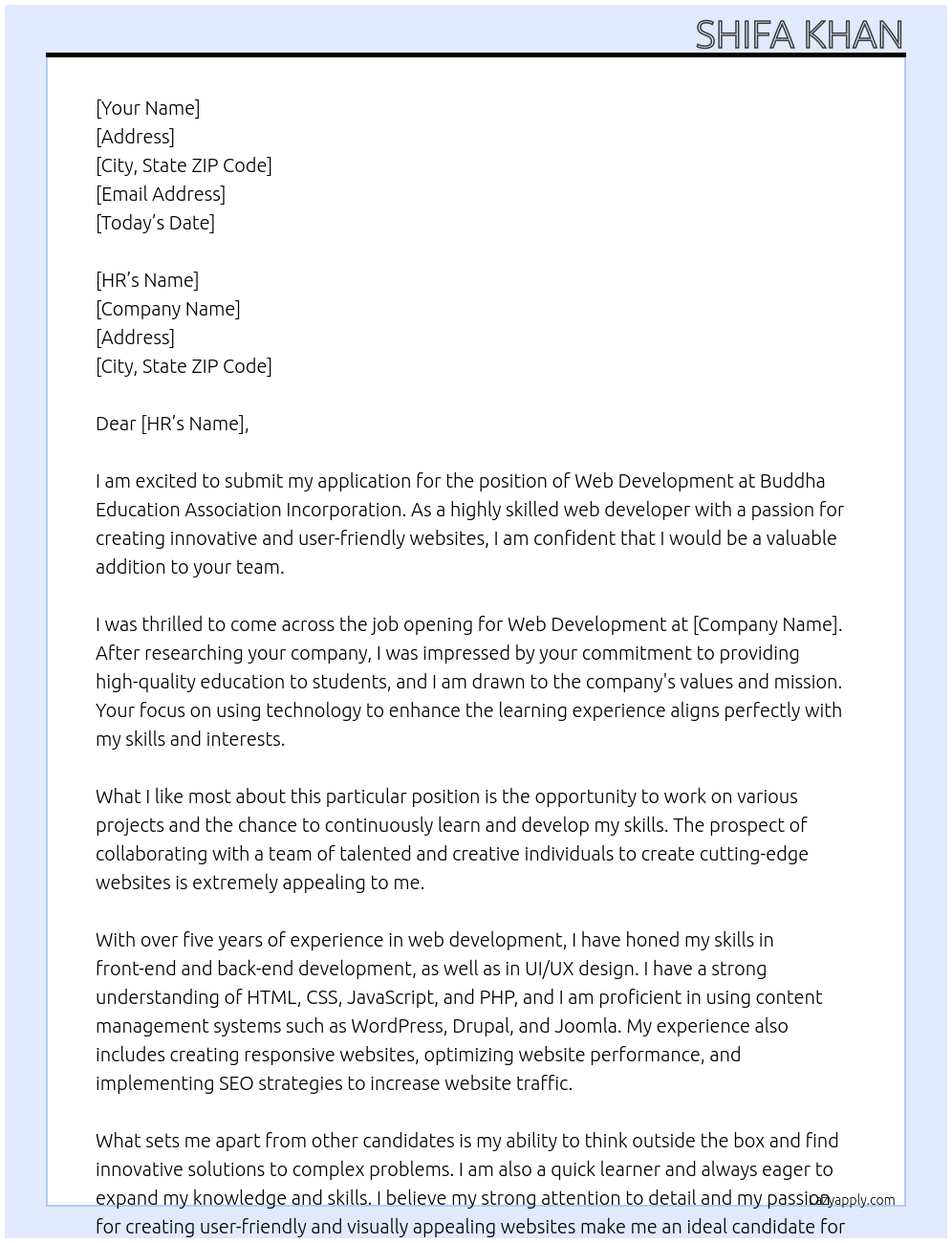 web development At Buddha Education Association Incorporation Cover Letter