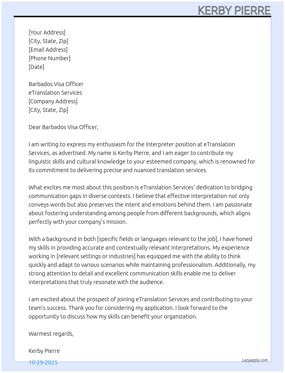 Cover letter for interpreter - LazyApply