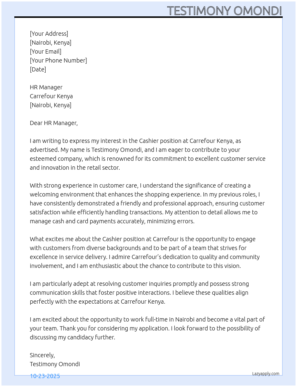 Cover letter for cashier - LazyApply