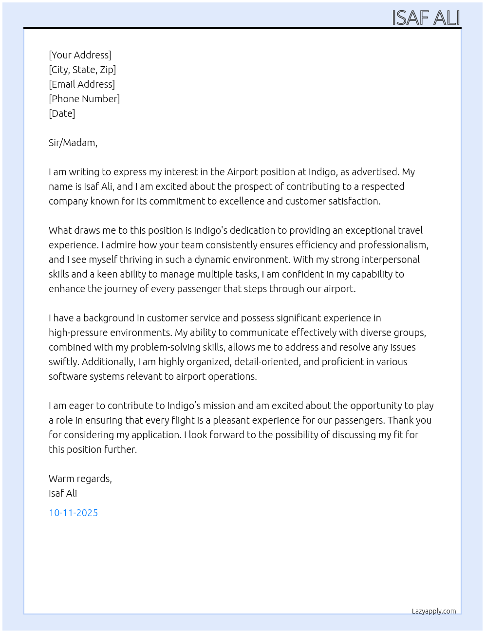 Cover letter for airport - LazyApply