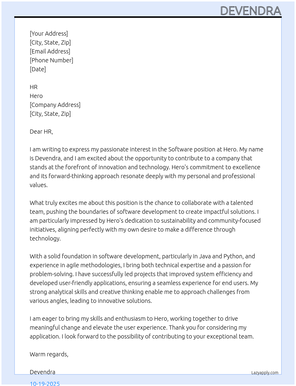 Cover letter for software - LazyApply