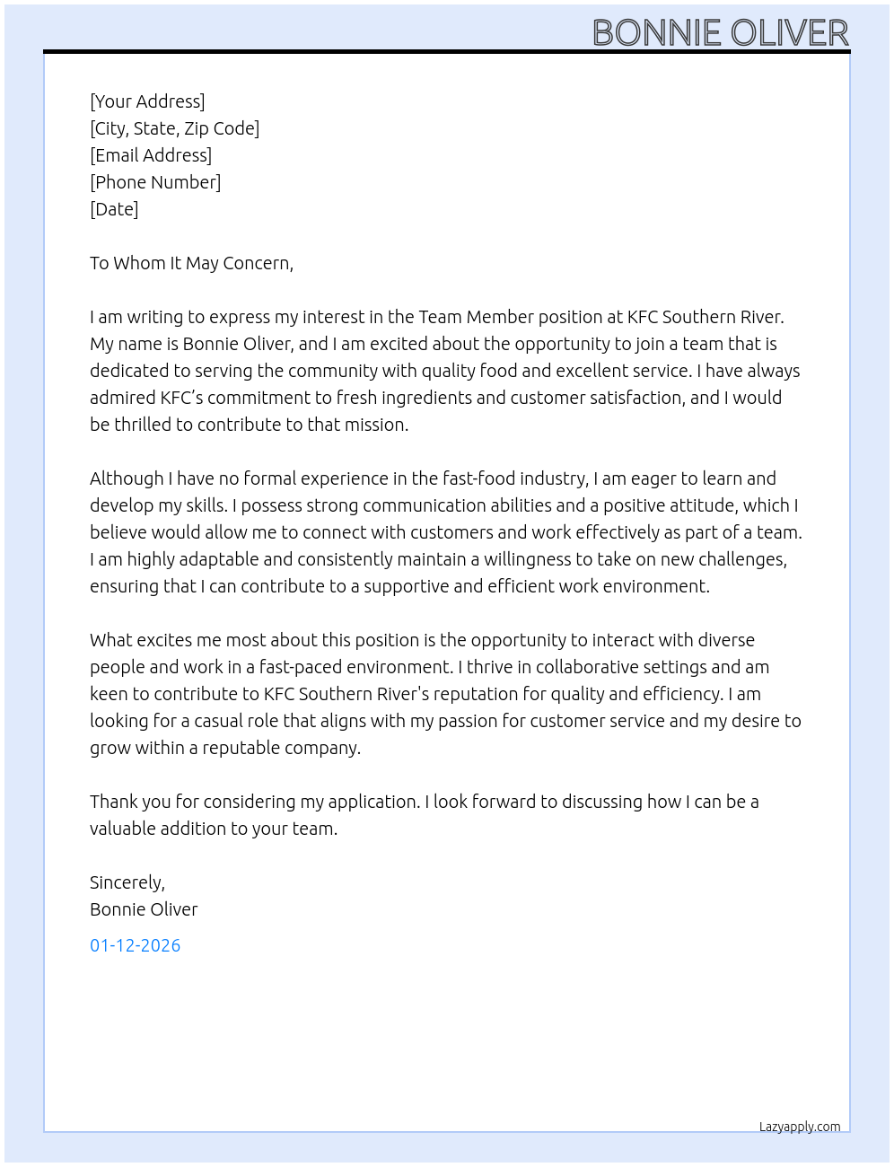 Cover letter for team member - LazyApply