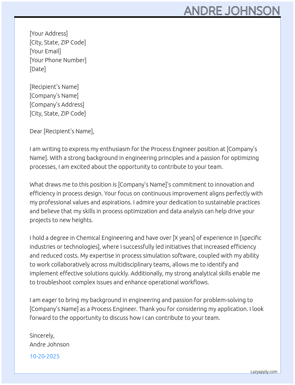 Cover letter for process engineer - LazyApply