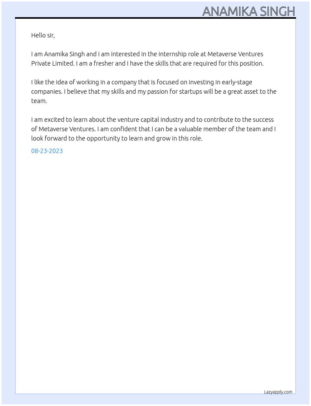  Cold Calling At Metaverse Ventures Private Limited Cover Letter