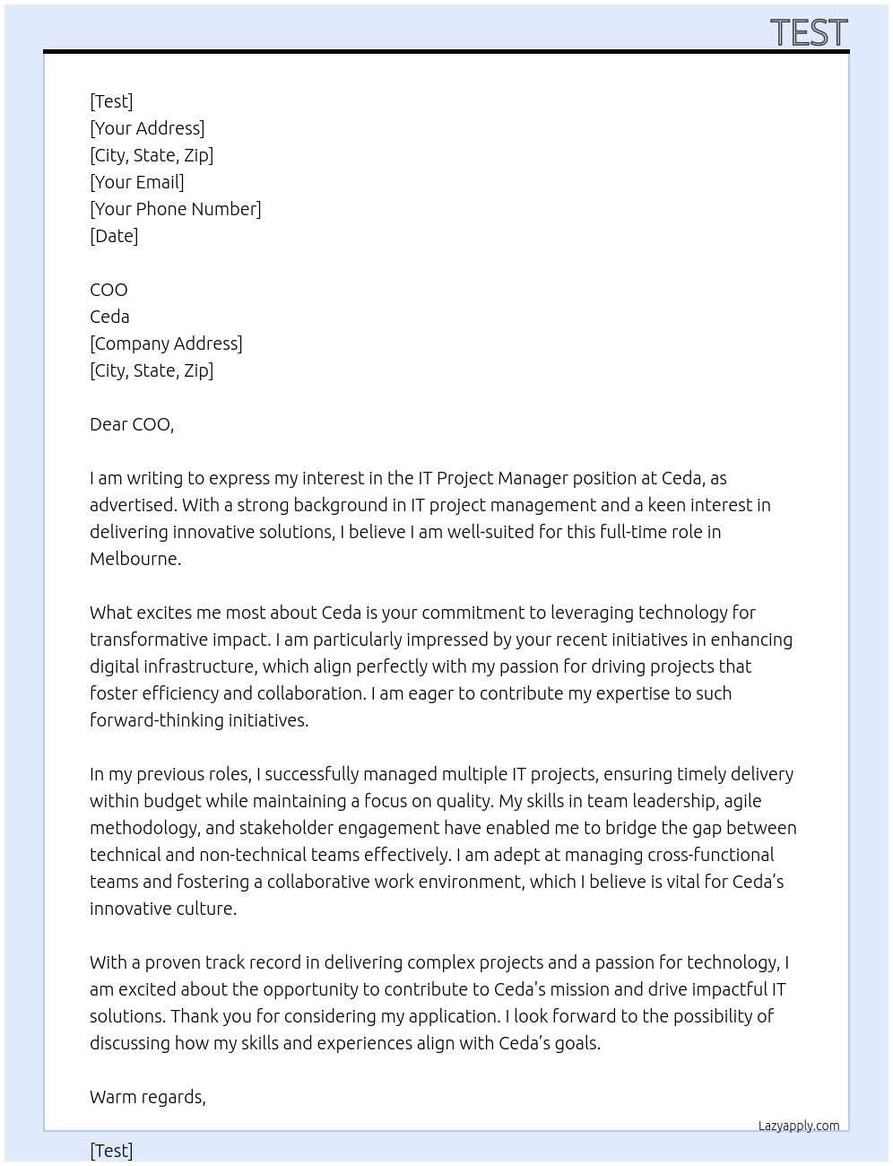 Cover letter for it project manager - LazyApply