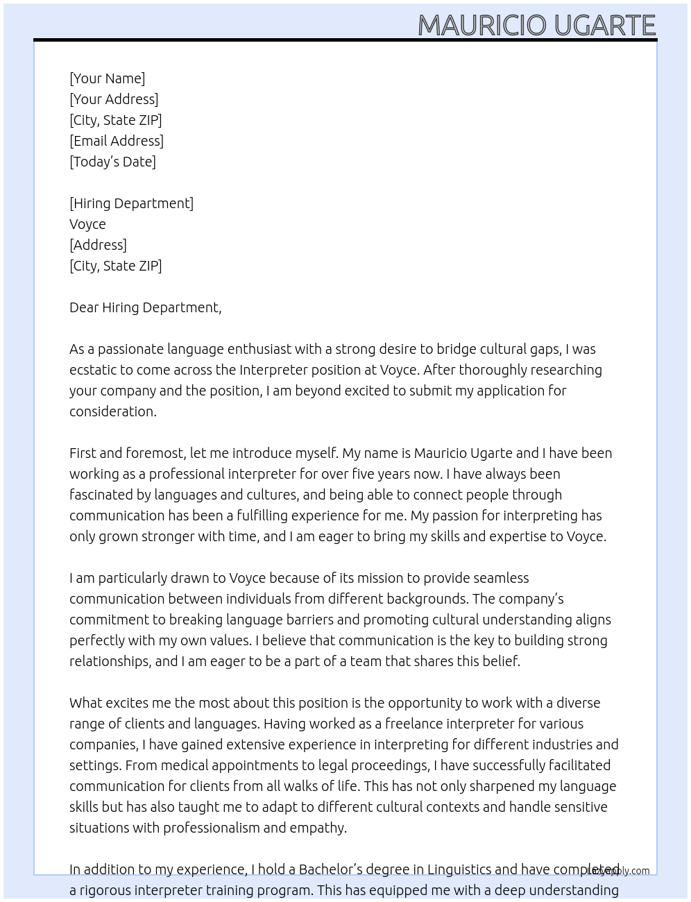 Interpreter At Voyce Cover Letter