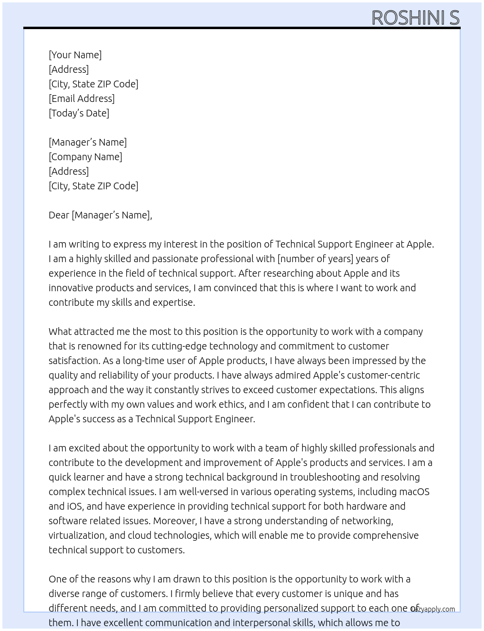 Technical Support Engineer At Apple Cover Letter