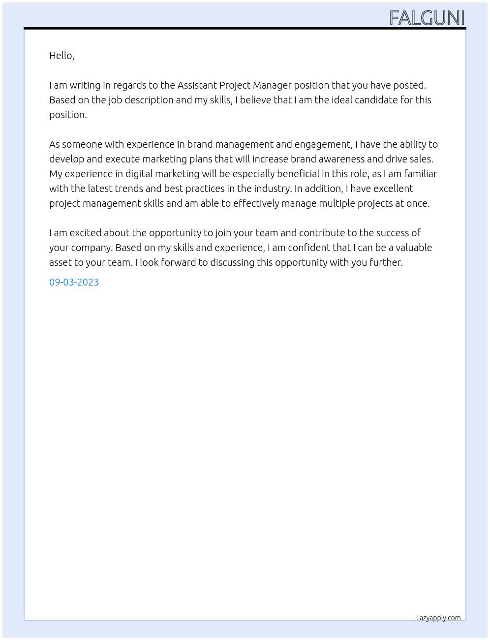 Assistant Project Manager At N/A Cover Letter