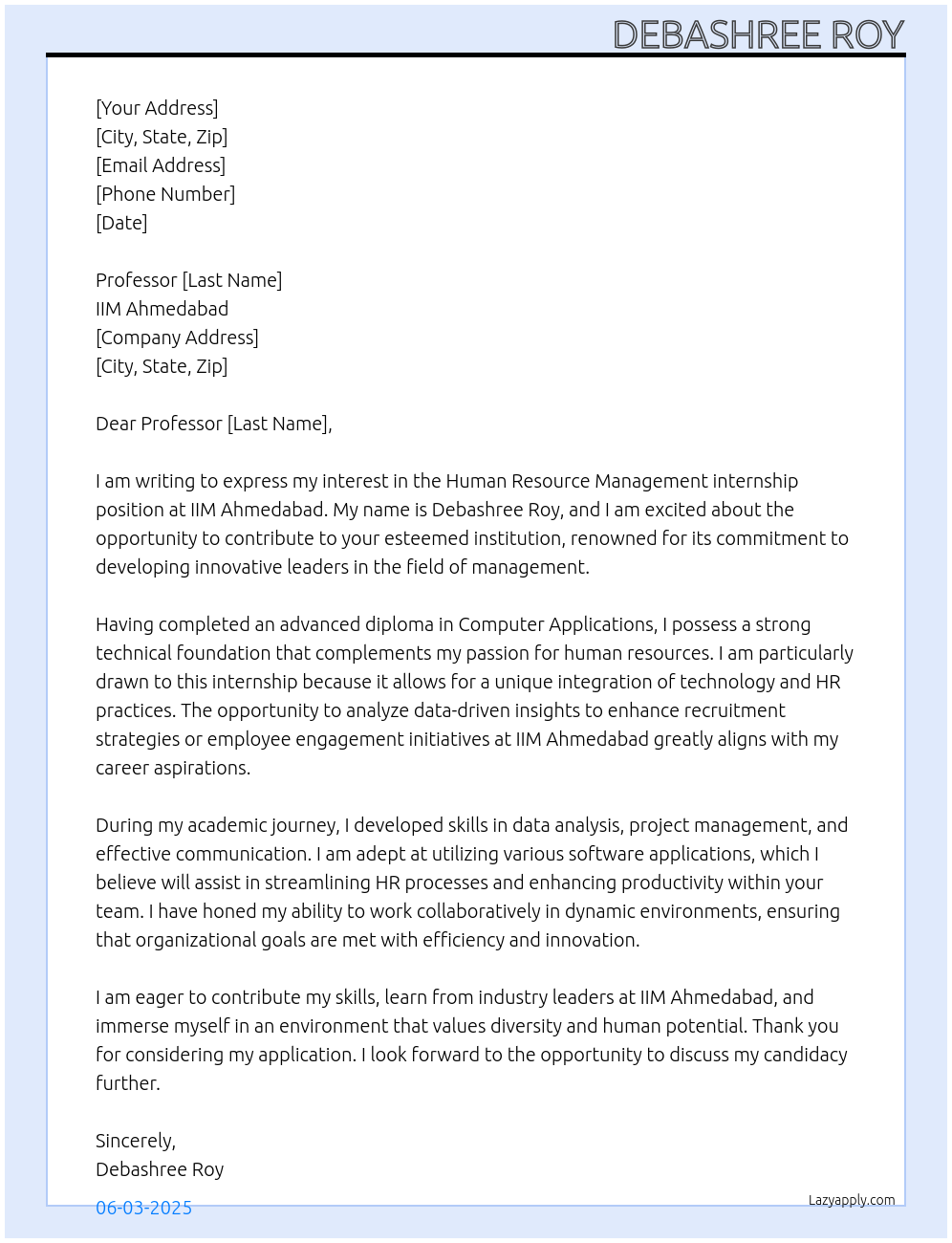 Human Resource Management At IIM AHMEDABAD Cover Letter