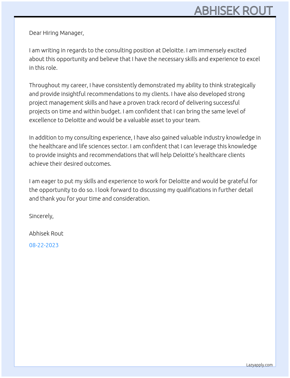 Consulting At Deloitte Cover Letter