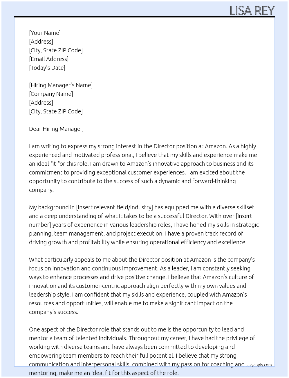 Director At Amazon Cover Letter