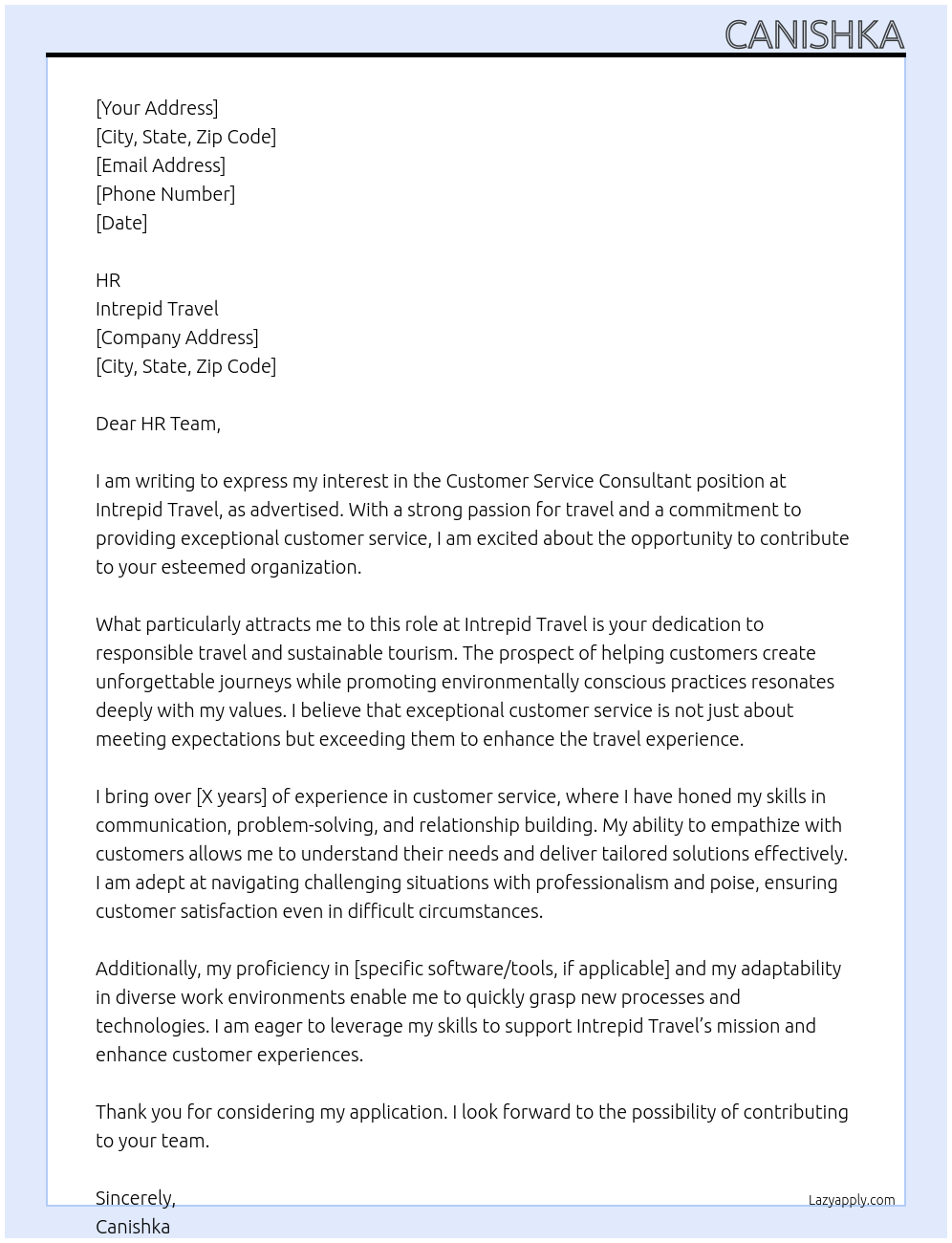 Customer service consultant At Intrepid Travel Cover Letter