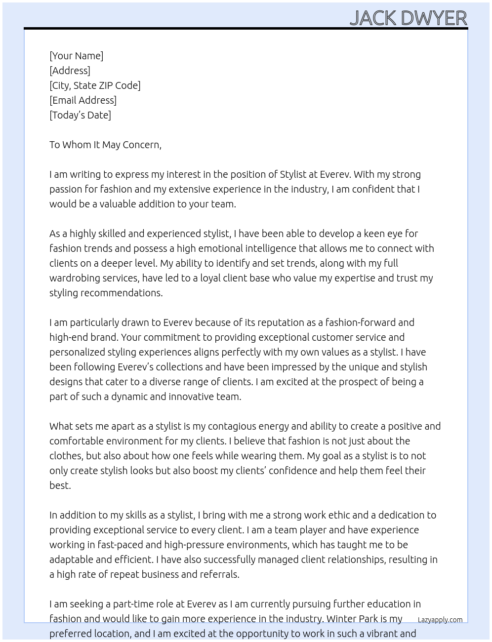Stylist At Everev Cover Letter